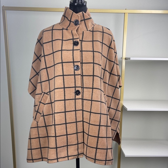 Lemoda Tan Plaid Button-Up Cape Woman One size - Picture 3 of 10